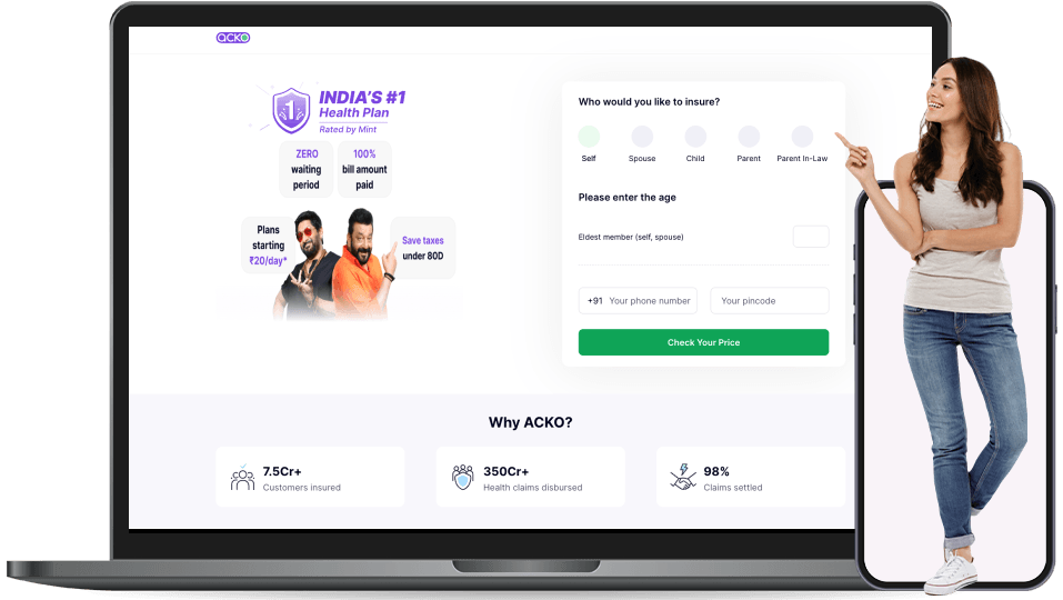 acko health insurance landing page